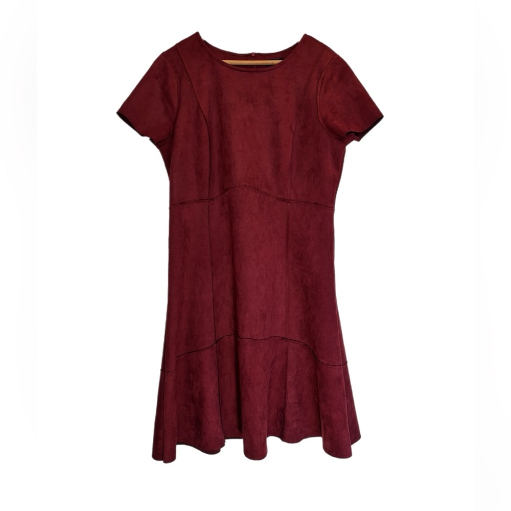 ILE brick red suede short sleeve mini dress cocktail modest NWOT